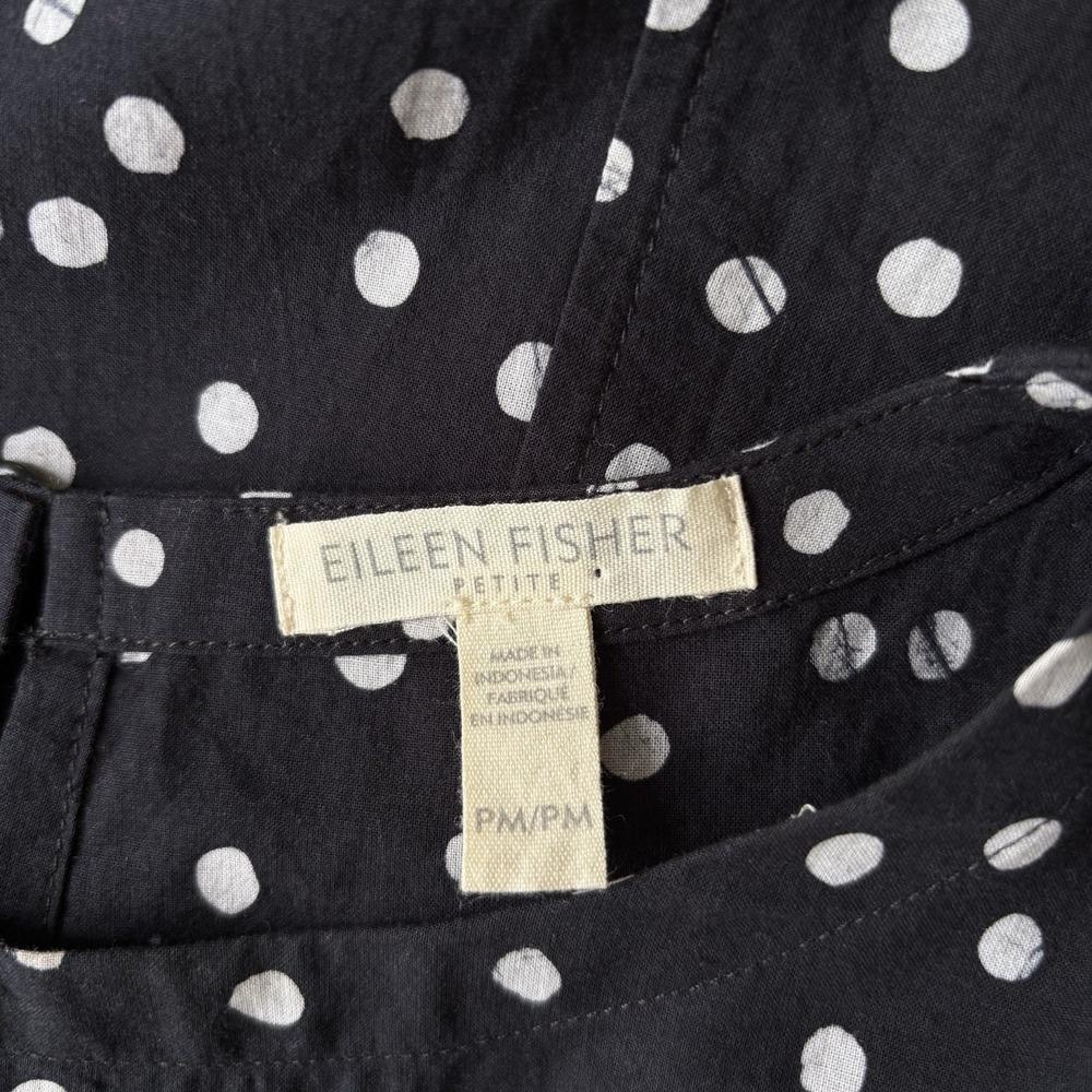 Eileen Fisher Organic Cotton Sleeveless Dress Size PM Black White Polka Dot - Picture 14 of 15